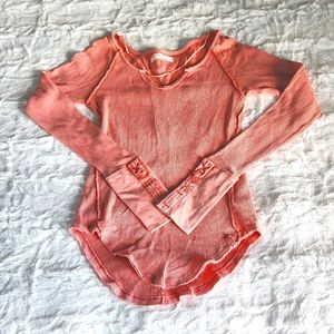 FREE PEOPLE, WE THE FREE, Sz S, V Neck, Long Sleeve, Salmon, Ribbed, Fitted, Top